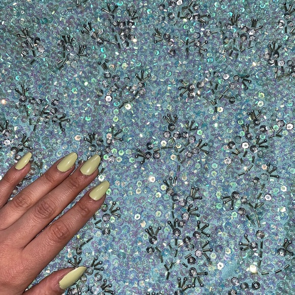 Hand beaded light blue halter top tank top - Picture 4 of 5